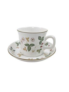 Wedgwood Wild Strawberry Flat Cup Saucer Set Earthenware England Vintage